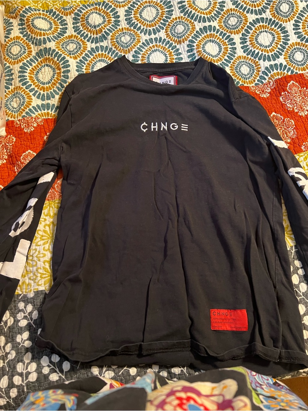 CHNGE Black Long Sleeve Tee with White Logo
